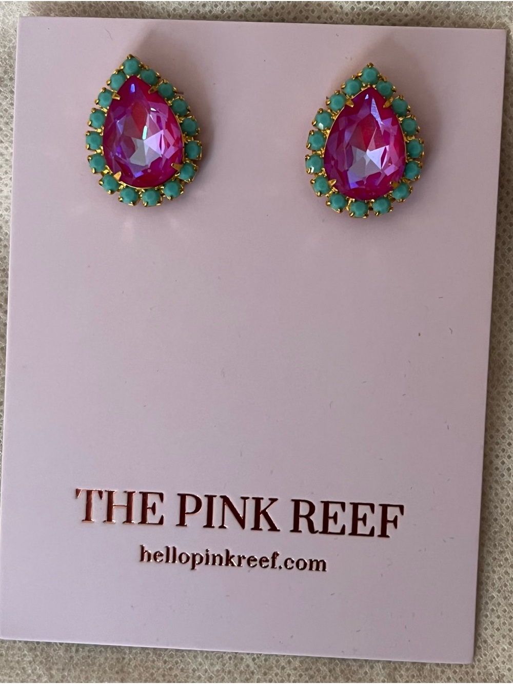 Pink Teardrop Earrings with Turquoise Halo